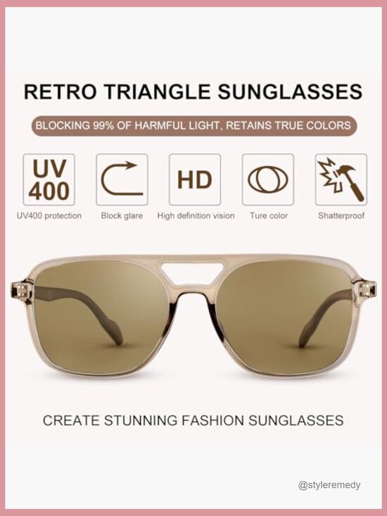 Retro Aviator Sunglasses Polarized Vintage 70s Rectangle Frame main image 5